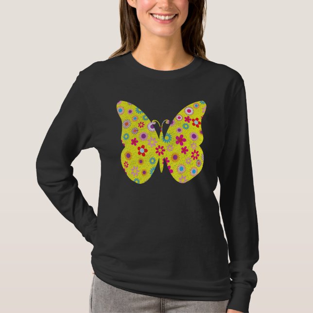 Butterfly Girl Who Loves Butterflies Cute Flower B T-Shirt (Front)