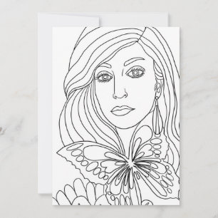 Butterfly Girl Womans face Coloring page Holiday Card