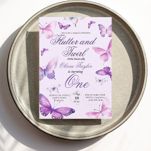 Butterfly Girls 1st Birthday Invitation