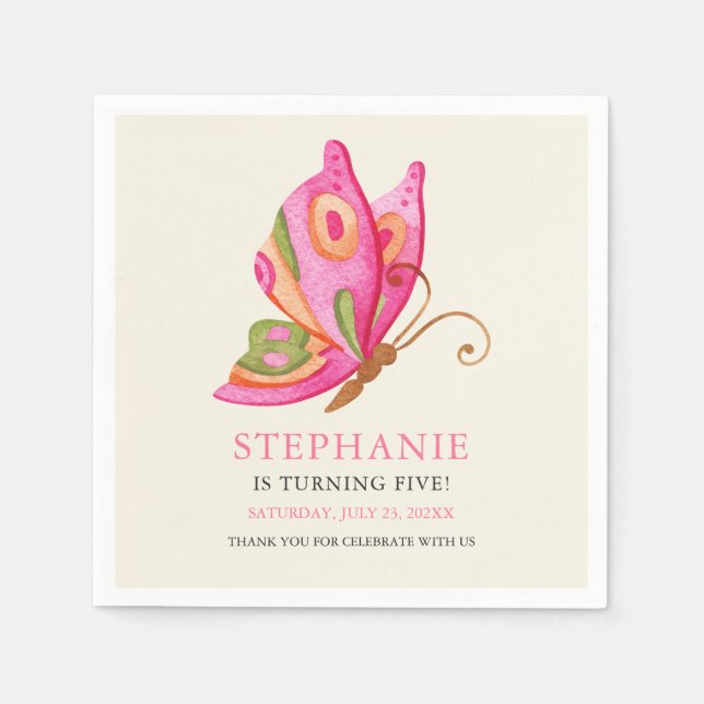 Butterfly Girls Birthday Party  Napkins (Front)