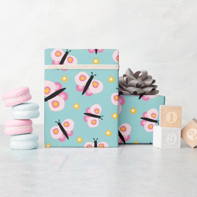 Butterfly Girls Birthday Wrapping Paper (Baby Shower)