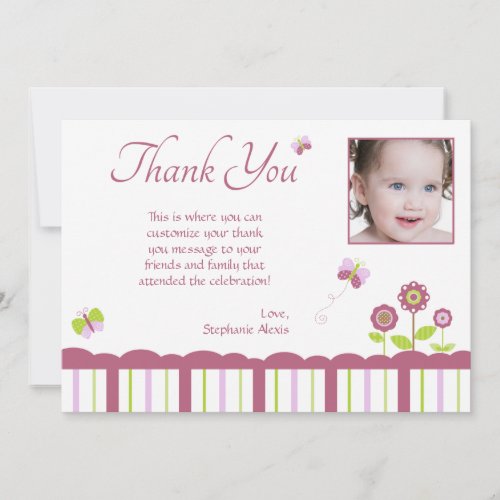 Butterfly girl's photo thank you flat card personalized invites