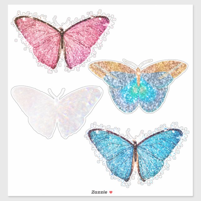 Butterfly Glitter Blue Pink 4-pc Vynyl Contour Sticker (Sheet)
