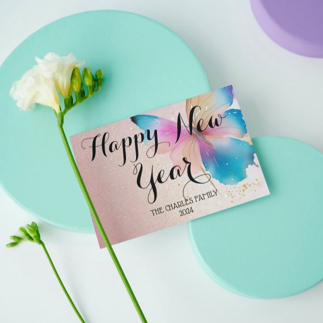 Butterfly glitter New Year Greetings  Holiday Card (Creator Uploaded)