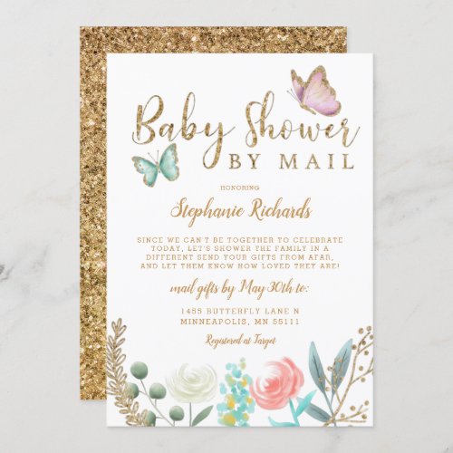 Butterfly Gold Baby Shower BY MAIL Invitation