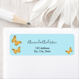 Butterfly gold blue return address label
