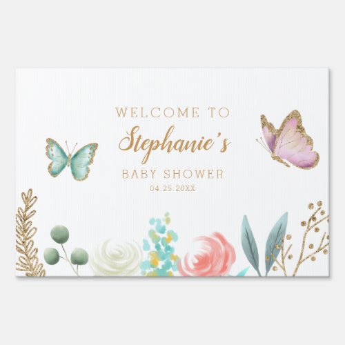Butterfly Gold Floral Garden Baby Shower Welcome