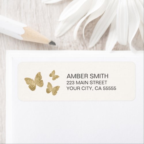 Butterfly Gold Foil Look Nature Label