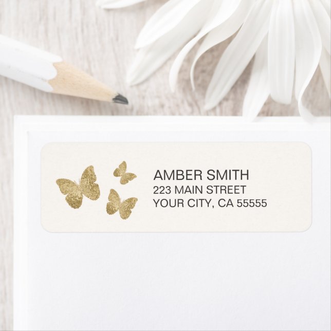 Butterfly Gold Foil Look Nature Label (Insitu)