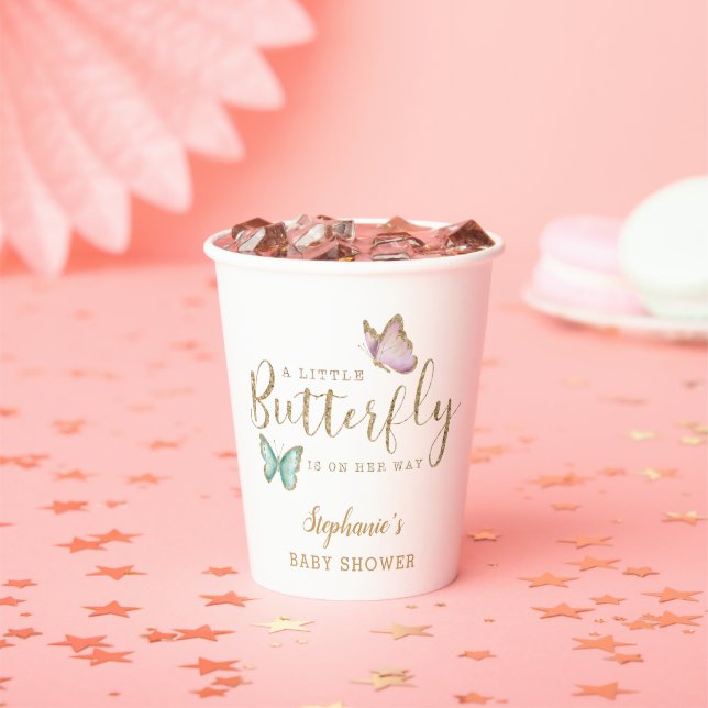 Butterfly Gold Glitter Baby Shower Paper Cups (Insitu)
