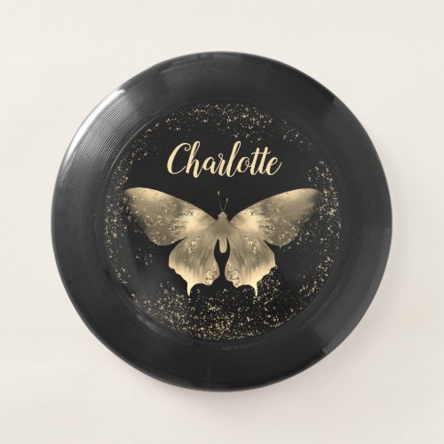 Butterfly Gold Glitter Personalized Name Wham_O Frisbee