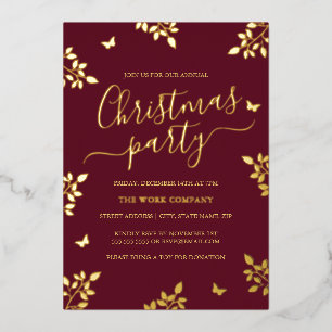 Butterfly Gold Leaf Red Corporate Christmas Party Foil Invitation