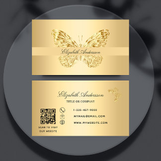 Butterfly gold QR code script Business Card