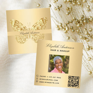 Butterfly gold QR code script photo Square Business Card