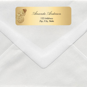 Butterfly gold return address label