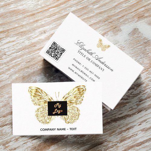 Butterfly gold white logo elegant QR code Business Card