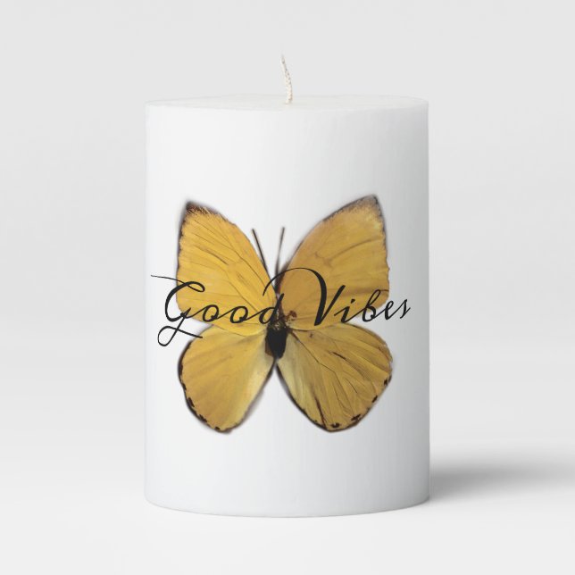 Butterfly Good Vibes Pillar Candle (Front)
