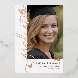 Butterfly Graduate Photo Graduation Party Foil Invitation