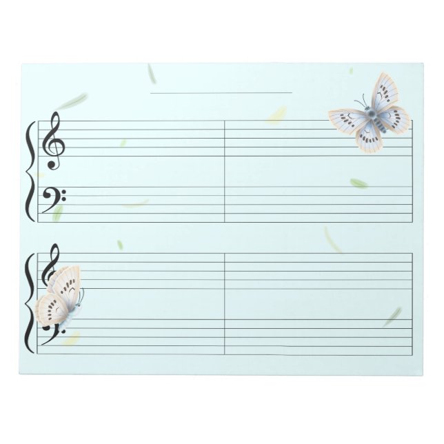 Butterfly Grand Staff Extra Wide Rule Kids Music Notepad (Front)