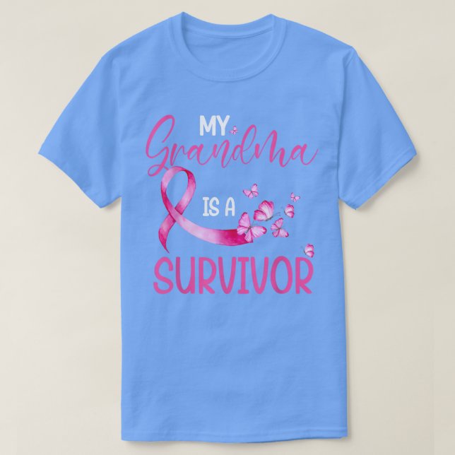 Butterfly Grandma Is A Survivor Breast Cancer Awar T-Shirt (Design Front)