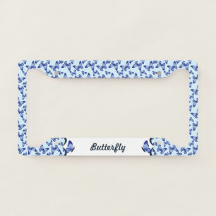 Butterfly Graphic Pattern Blue License Plate Frame