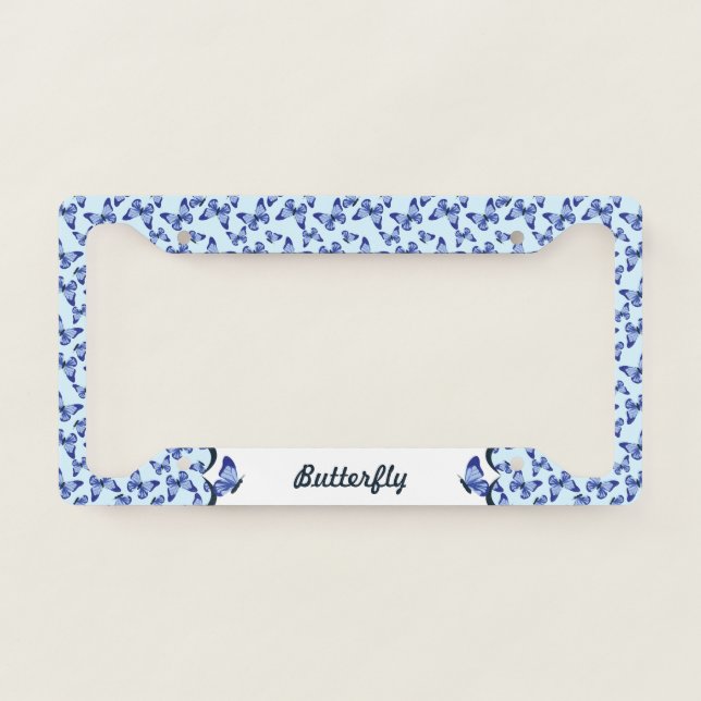 Butterfly Graphic Pattern Blue License Plate Frame (Front)