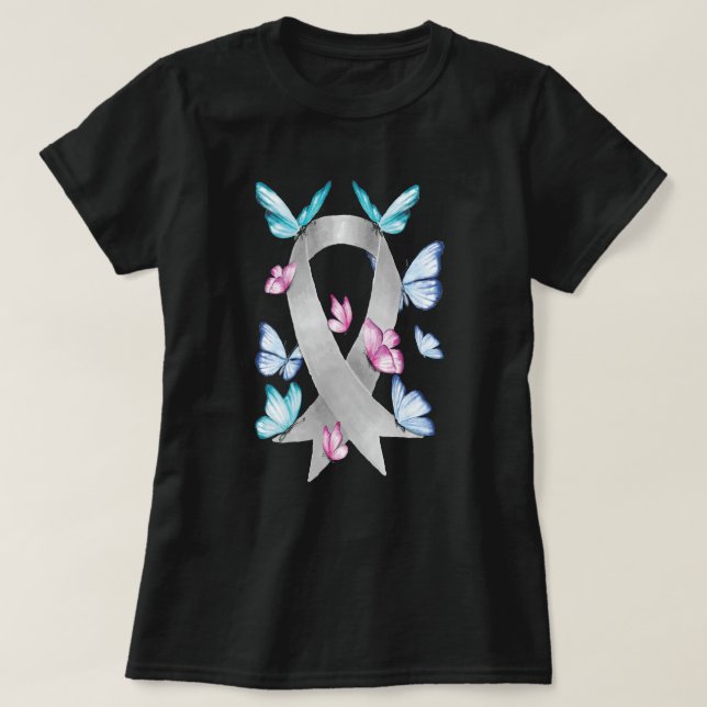 Butterfly Gray Ribbon Brain Cancer Awareness T-Shirt (Design Front)