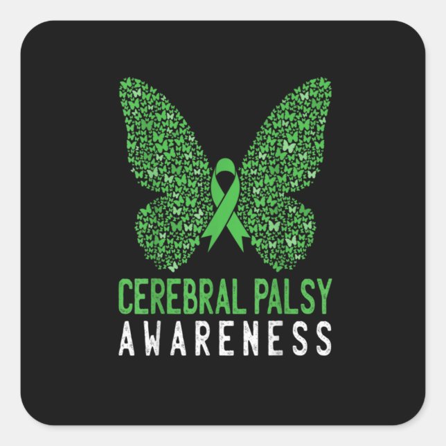 Butterfly Green Ribbon Square Sticker (Front)