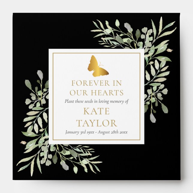 Butterfly Greenery Funeral Memorial Seed Packet Envelope (Front)