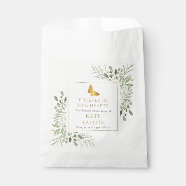 Butterfly Greenery Seed Packet Funeral Memorial  Favor Bag (Front)