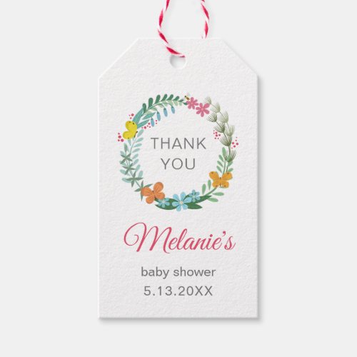 Butterfly Greenery Wreath Baby Shower Thank You Gift Tags