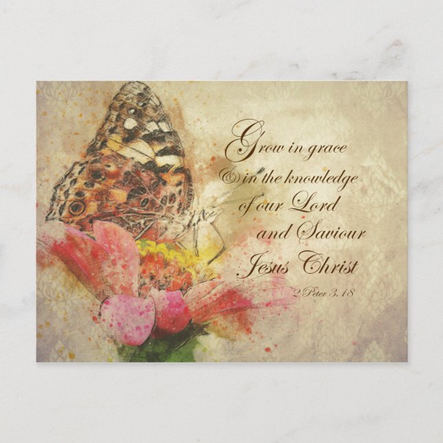 Butterfly Grow in Grace KJV Scripture Holiday Postcard (Front)