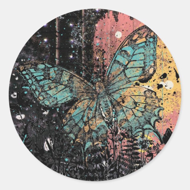 Butterfly Grunge Classic Round Sticker (Front)