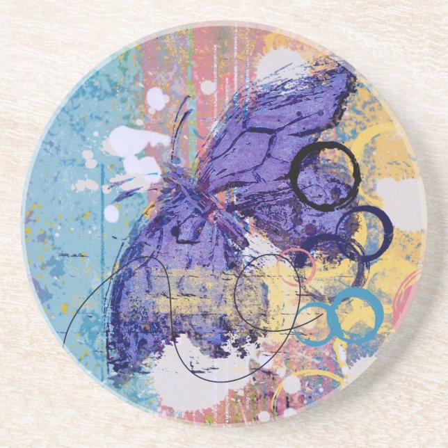 Butterfly Grunge Drink Coaster (Front)