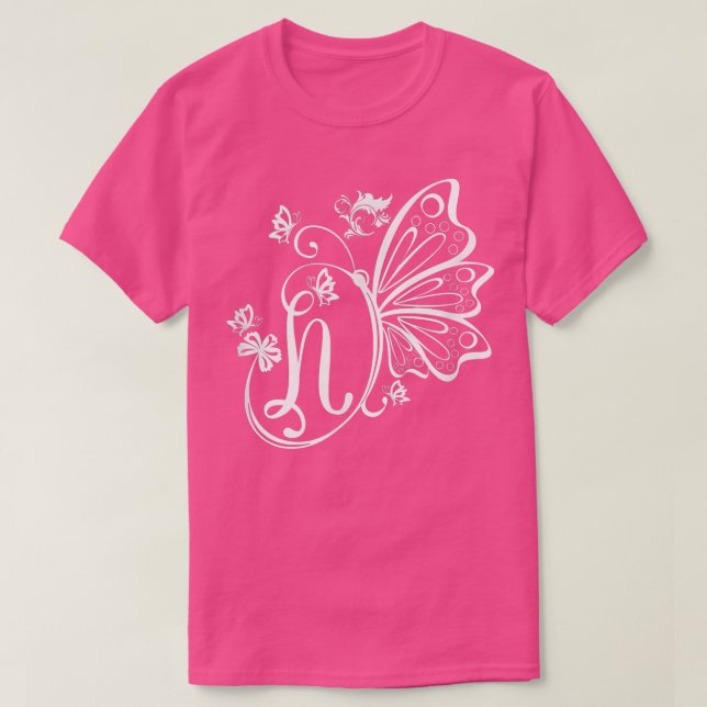 Butterfly Grunge Fairycore Aesthetic Letter N Mono T-Shirt (Design Front)