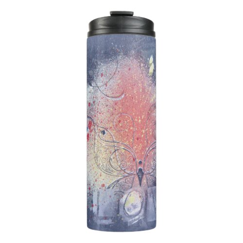 Butterfly Grunge Love  Coral Orange Purple Paint Thermal Tumbler