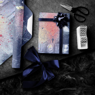 Butterfly Grunge Love Coral Orange Purple Paint Wrapping Paper
