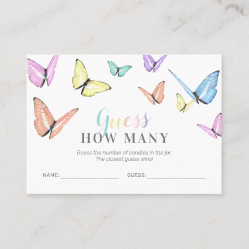 Butterfly Guess How Many Baby Shower Game Business Card