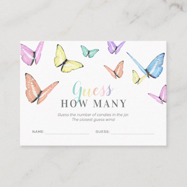 Butterfly Guess How Many Baby Shower Game Business Card (Front)