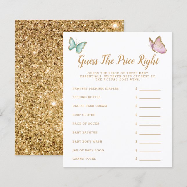 Butterfly Guess The Price Right Baby Shower Game (Front/Back)