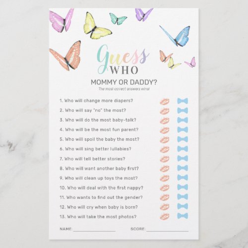 Butterfly Guess Who Baby Shower Game