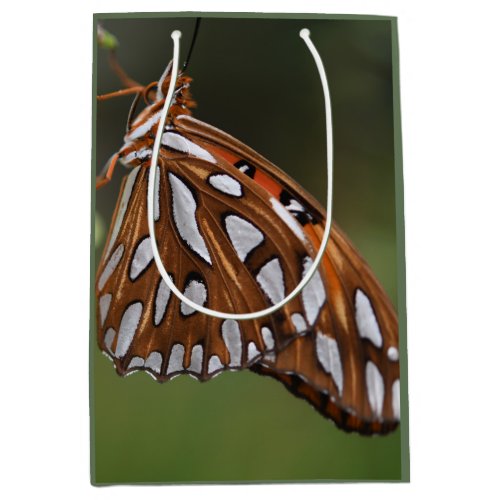 Butterfly Gulf Fritillary Passion Orange Green Medium Gift Bag