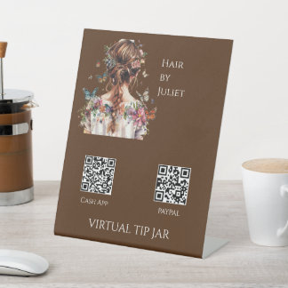 Butterfly Hair QR Code Virtual Tip Jar Tabletop Pedestal Sign