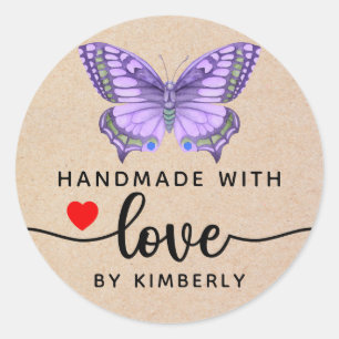 Butterfly Handmade with Love Classic Round Sticker