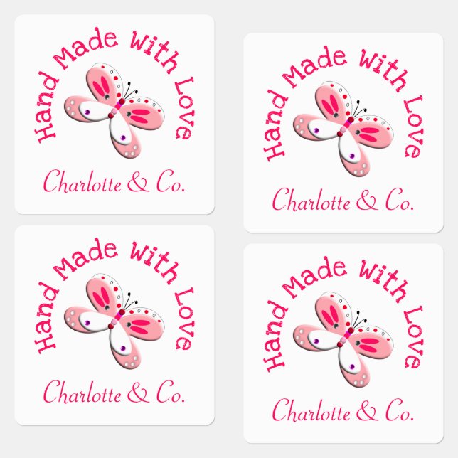 Butterfly Handmade With Love Product Personalized Labels (Group)