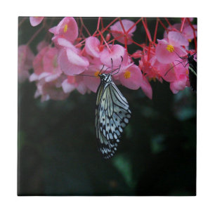 Butterfly Hanging from Flowers Ceramic Tile