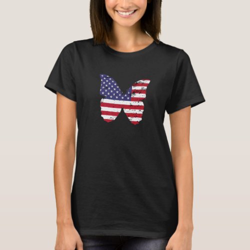 Butterfly Happy Birthday America American Flag 4th T_Shirt