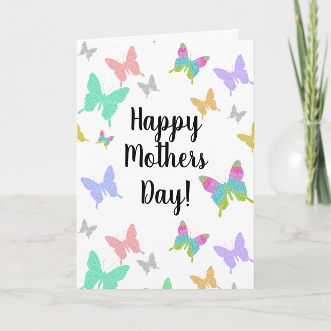 Butterfly Happy Mothers Day Pretty Cute Mom Card (Front)