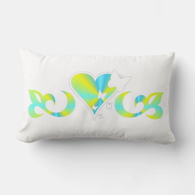 Butterfly Heart and Lily Rainbowart Lumbar Pillow (Front)