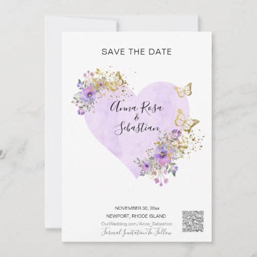 *~* Butterfly Heart AR6 QR WEDDING SAVE the DATE  Invitation